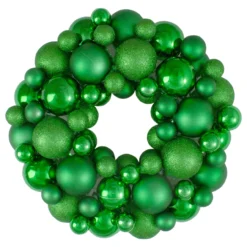 Green 3-Finish Shatterproof Ball Christmas Wreath - 13-Inch, Unlit