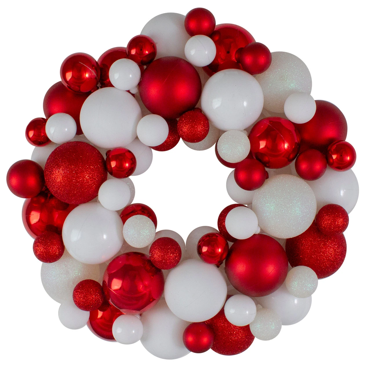 Red And White 3-Finish Shatterproof Ball Christmas Wreath, 13-Inch 3 Red And White 3-Finish Shatterproof Ball Christmas Wreath, 13-Inch