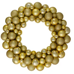Vegas Gold 3-Finish Shatterproof Ball Christmas Wreath - 24-Inch, Unlit