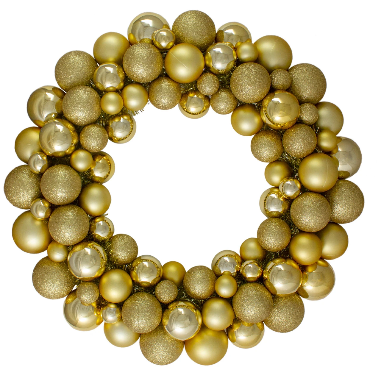 Vegas Gold 3-Finish Shatterproof Ball Christmas Wreath - 24-Inch, Unlit 3 Vegas Gold 3-Finish Shatterproof Ball Christmas Wreath - 24-Inch, Unlit