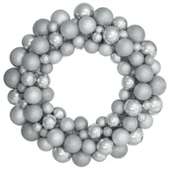 Silver 3-Finish Shatterproof Ball Ornament Christmas Wreath, 36-Inch