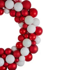 White And Red 3-Finish Shatterproof Ball Christmas Wreath - 24-Inch, Unlit -Noel Twinkle Shop northlight sm91061 1 27609.1667578481