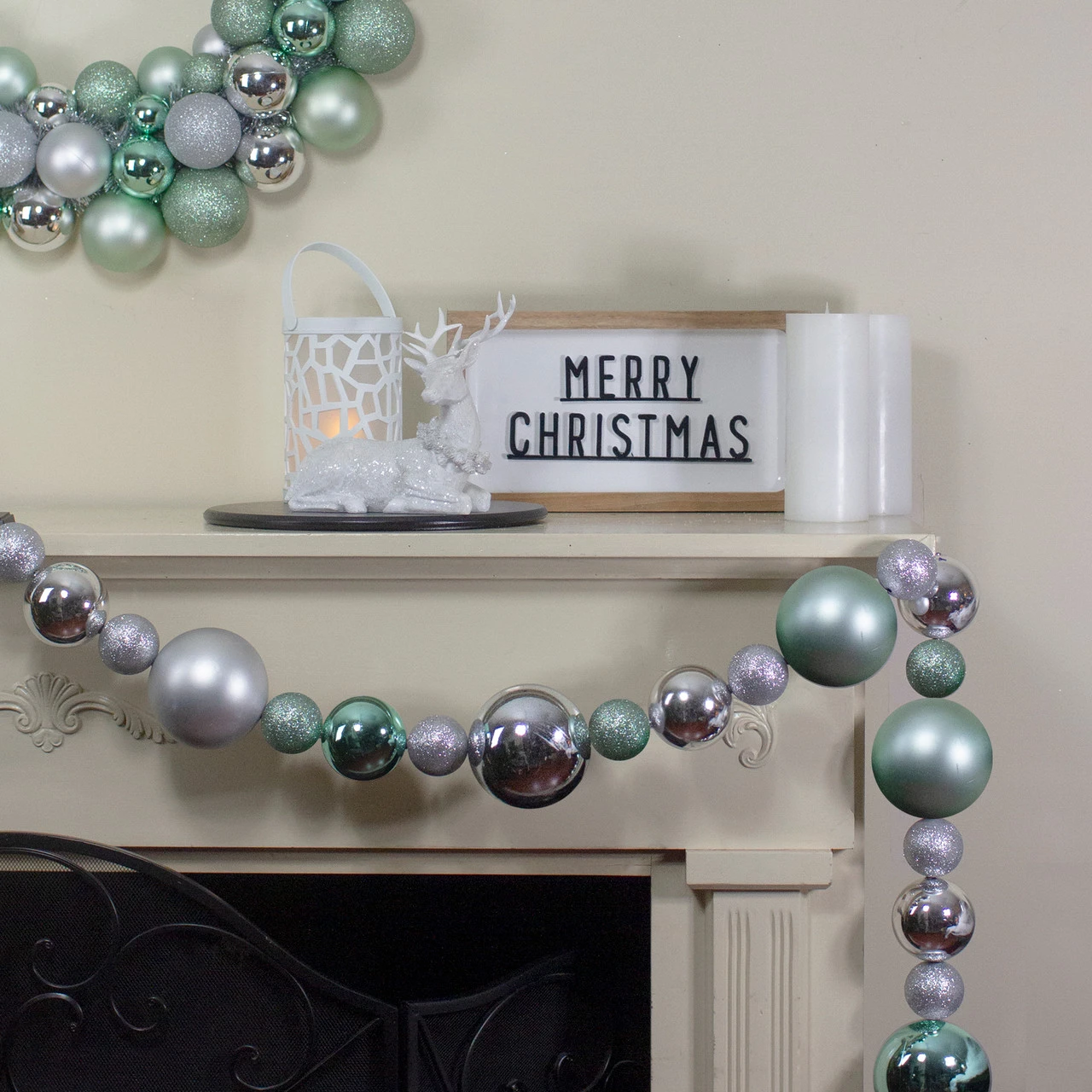 6' Silver And Seafoam Green 3-Finish Shatterproof Ball Christmas Garland 4 6' Silver And Seafoam Green 3-Finish Shatterproof Ball Christmas Garland - Image 2