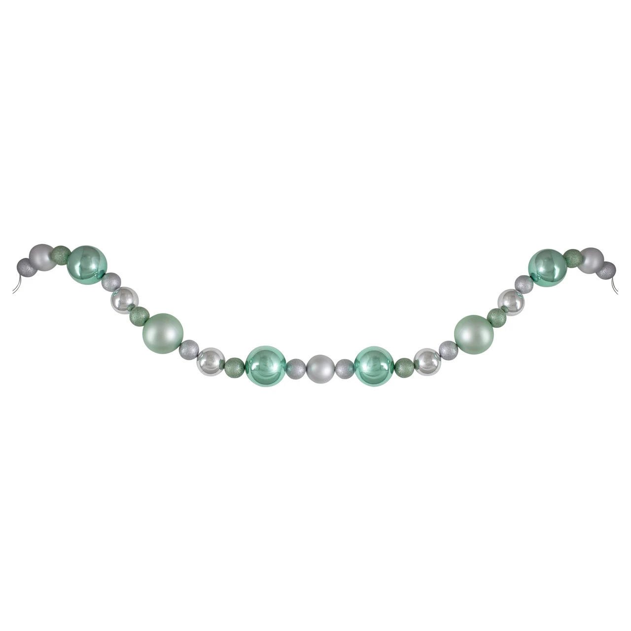 6' Silver And Seafoam Green 3-Finish Shatterproof Ball Christmas Garland 3 6' Silver And Seafoam Green 3-Finish Shatterproof Ball Christmas Garland