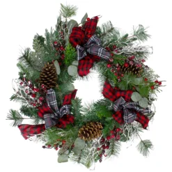 Dual Plaid And Berries Artificial Christmas Wreath - 24-Inch, Unlit