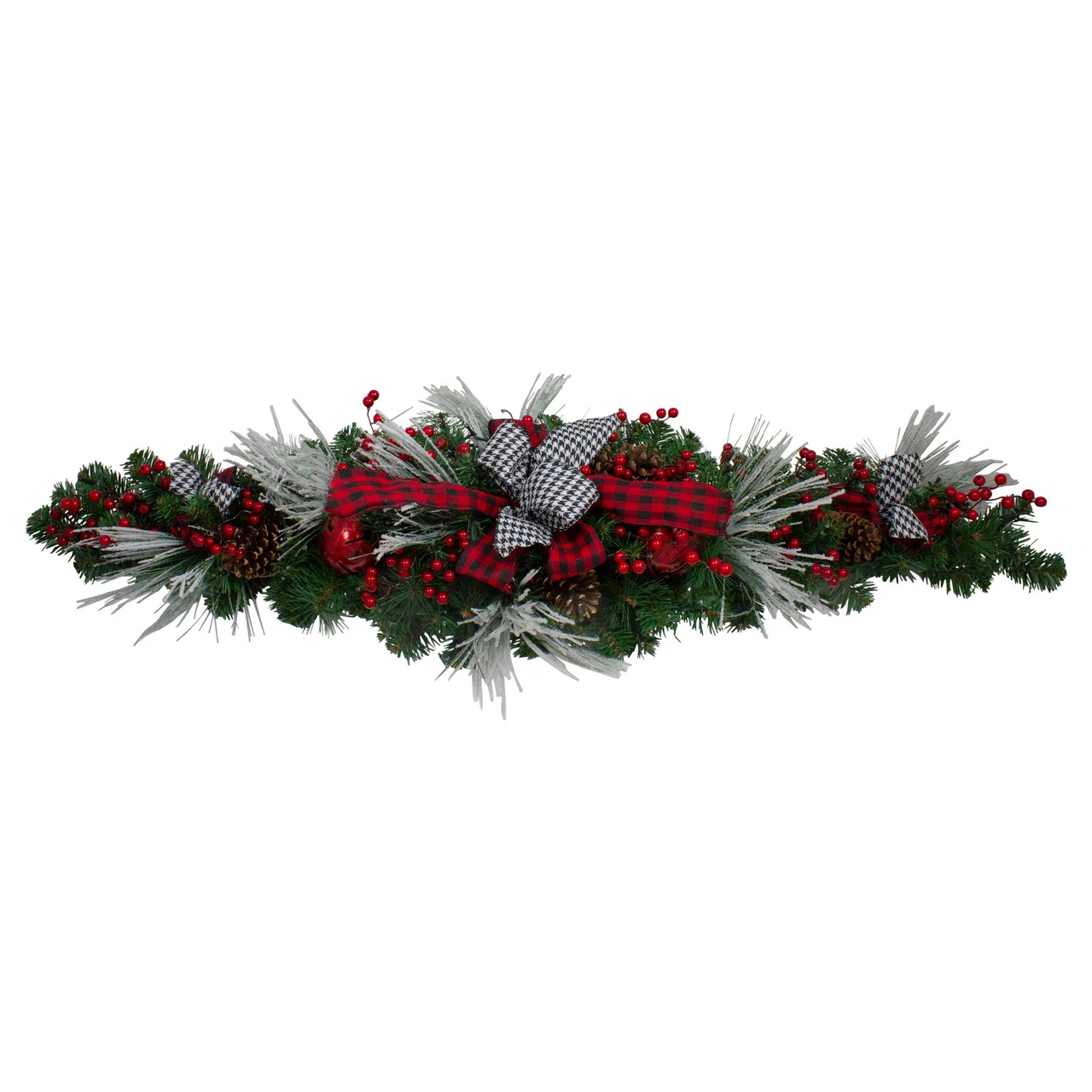 52" Houndstooth Bows And Berries Artificial Christmas Swag, Unlit 3 52" Houndstooth Bows And Berries Artificial Christmas Swag, Unlit