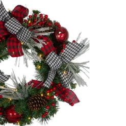 Pre-Lit Decorated Plaid And Houndstooth Artificial Christmas Wreath - 24-Inch, Warm White Lights -Noel Twinkle Shop northlight sm91194 1 35582.1667490311