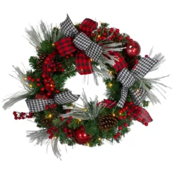 Pre-Lit Decorated Plaid And Houndstooth Artificial Christmas Wreath - 24-Inch, Warm White Lights -Noel Twinkle Shop northlight sm91194 5 34618.1667490311