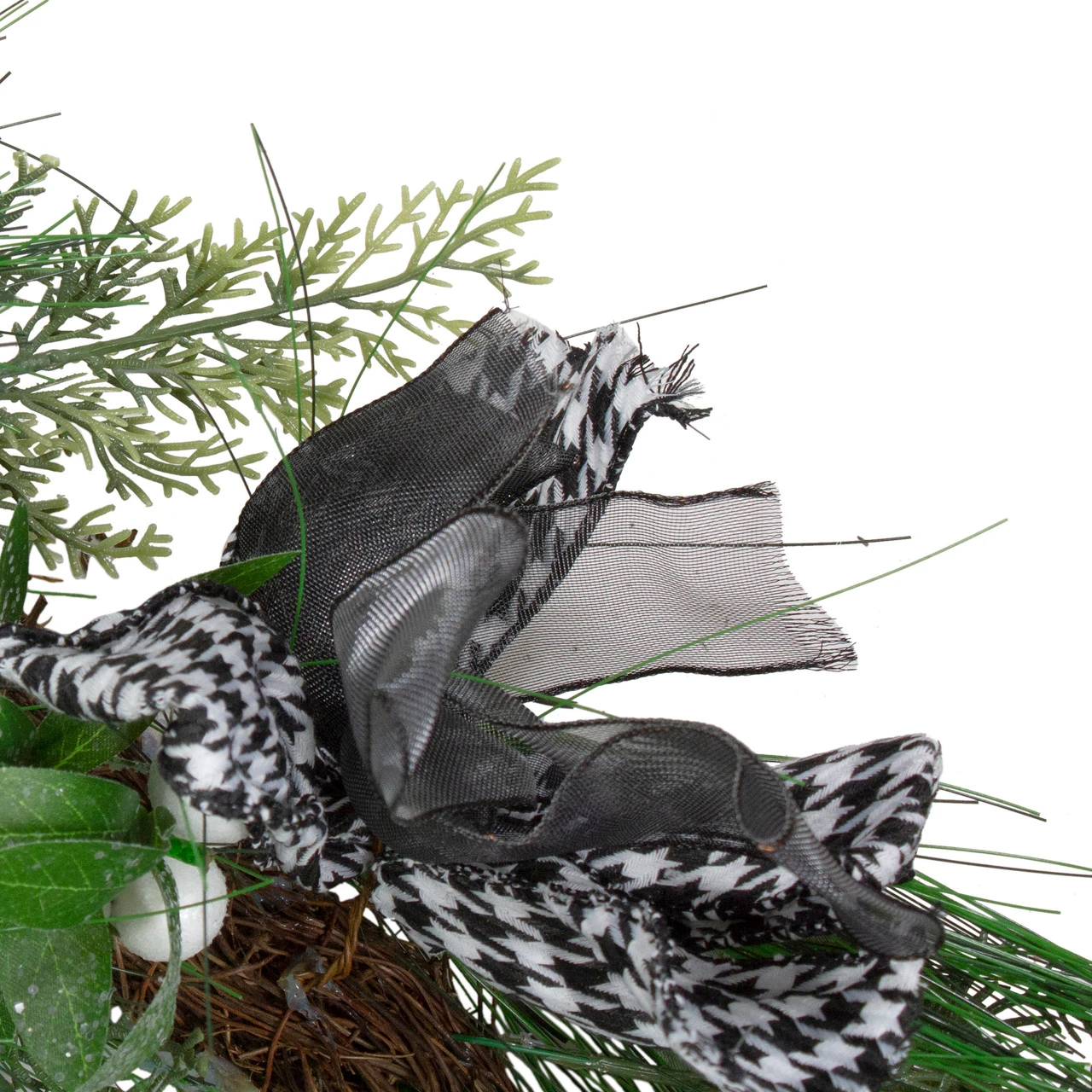 6' X 12" White Berries And Plaid Bows Artificial Christmas Garland - Unlit 5 6' X 12" White Berries And Plaid Bows Artificial Christmas Garland - Unlit - Image 3