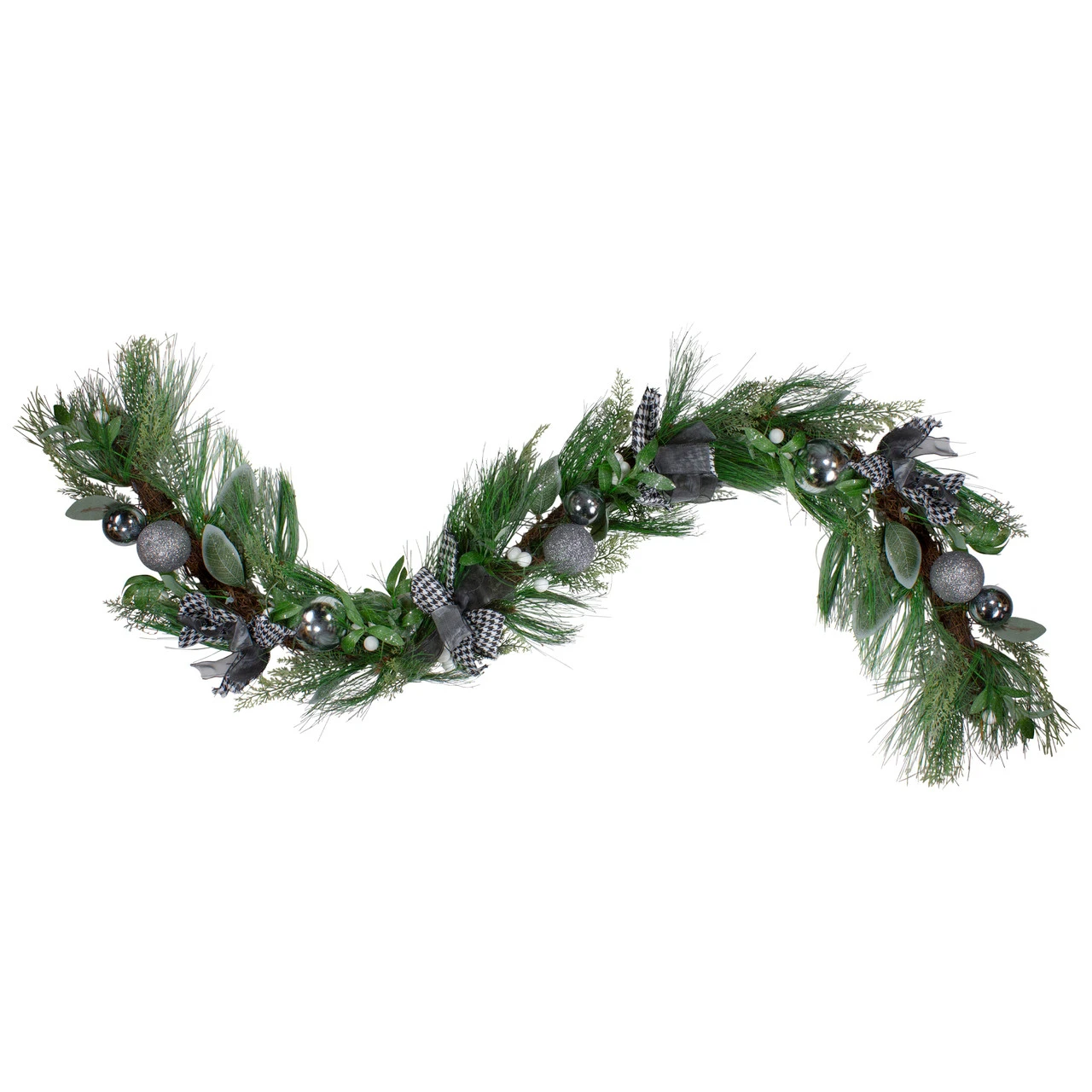 6' X 12" White Berries And Plaid Bows Artificial Christmas Garland - Unlit 3 6' X 12" White Berries And Plaid Bows Artificial Christmas Garland - Unlit