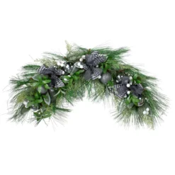 36" White Berries And Plaid Bows Artificial Christmas Swag - Unlit