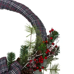 Gray And Red Plaid Artificial Christmas Wreath With Red Berries - 24-Inch, Unlit -Noel Twinkle Shop northlight sm91200 1 99111.1667576326