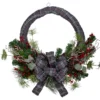 Gray And Red Plaid Artificial Christmas Wreath With Red Berries - 24-Inch, Unlit -Noel Twinkle Shop northlight sm91200 79432.1667576325