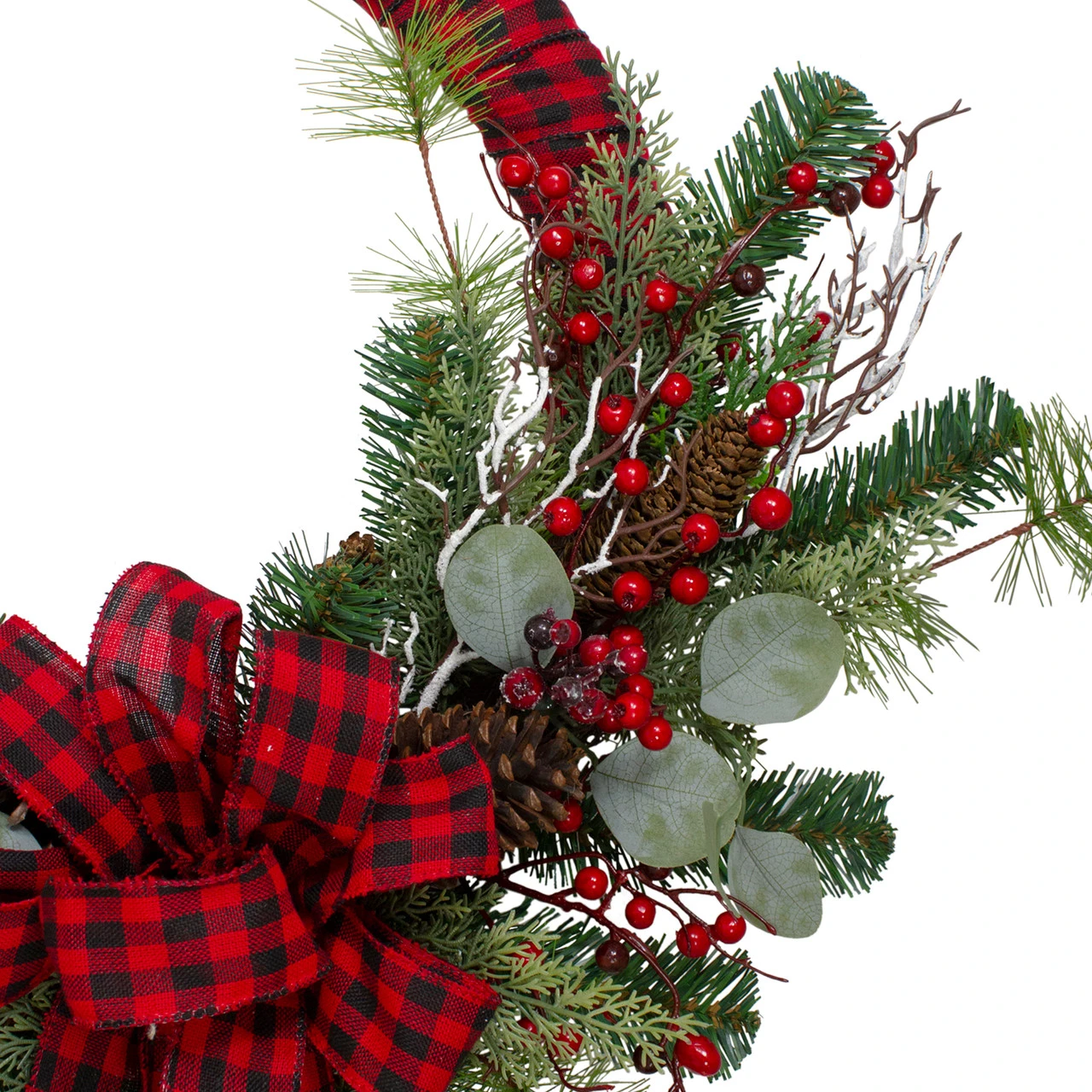 Red And Black Buffalo Plaid And Berry Artificial Christmas Wreath - 24-Inch, Unlit 5 Red And Black Buffalo Plaid And Berry Artificial Christmas Wreath - 24-Inch, Unlit - Image 3