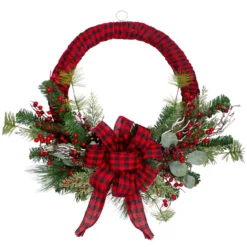 Red And Black Buffalo Plaid And Berry Artificial Christmas Wreath - 24-Inch, Unlit