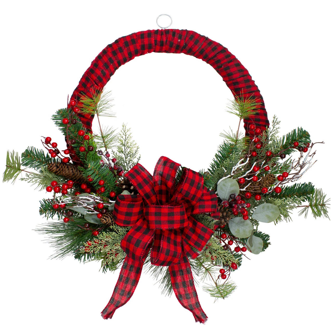 Red And Black Buffalo Plaid And Berry Artificial Christmas Wreath - 24-Inch, Unlit 3 Red And Black Buffalo Plaid And Berry Artificial Christmas Wreath - 24-Inch, Unlit