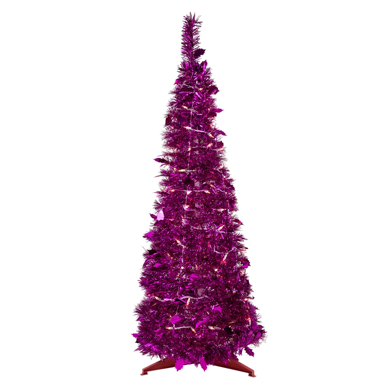 6' Pre-Lit Pink Tinsel Pop-Up Artificial Christmas Tree, Clear Lights 3 6' Pre-Lit Pink Tinsel Pop-Up Artificial Christmas Tree, Clear Lights