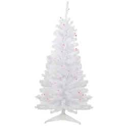 4' Pre-Lit Woodbury White Pine Slim Artificial Christmas Tree, Pink Lights