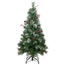 4' Pre-Lit Frosted Carolina Berry Spruce Artificial Christmas Tree, Clear Lights
