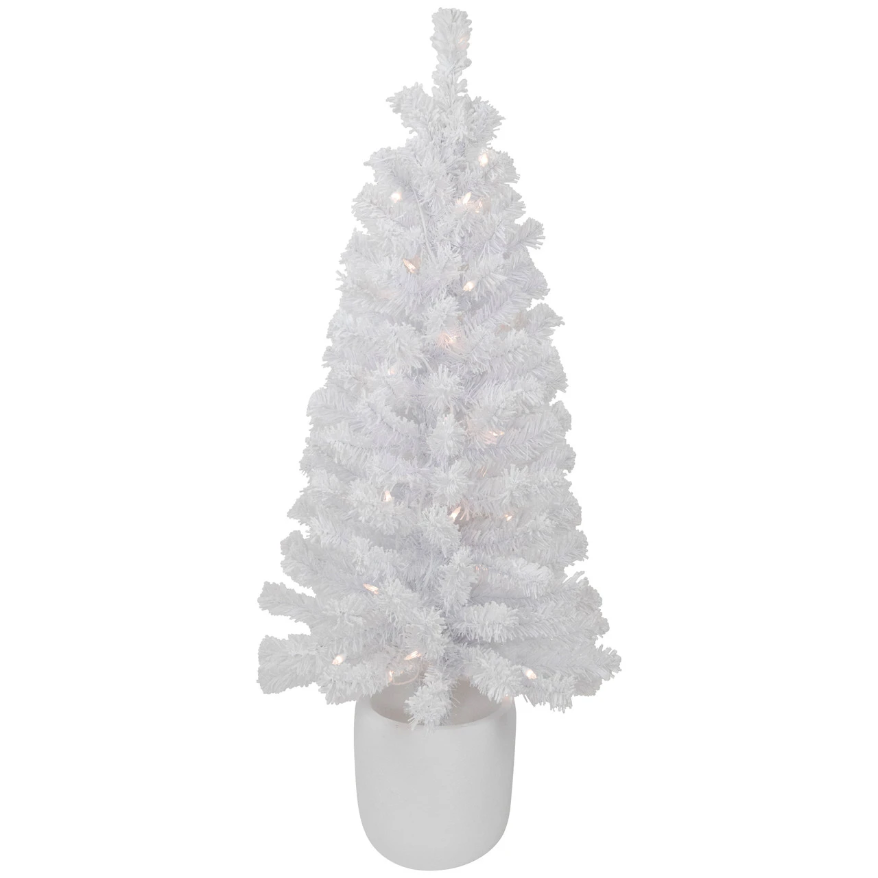 3.5' Pre-Lit Potted Flocked Winter Pine White Tinsel Artificial Christmas Tree, Clear Lights 3 3.5' Pre-Lit Potted Flocked Winter Pine White Tinsel Artificial Christmas Tree, Clear Lights