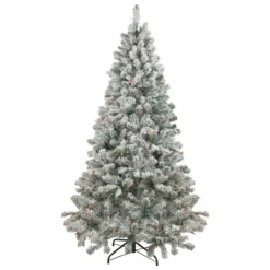 6.5' Pre-Lit Flocked Madison Pine Artificial Christmas Tree, Multi Lights