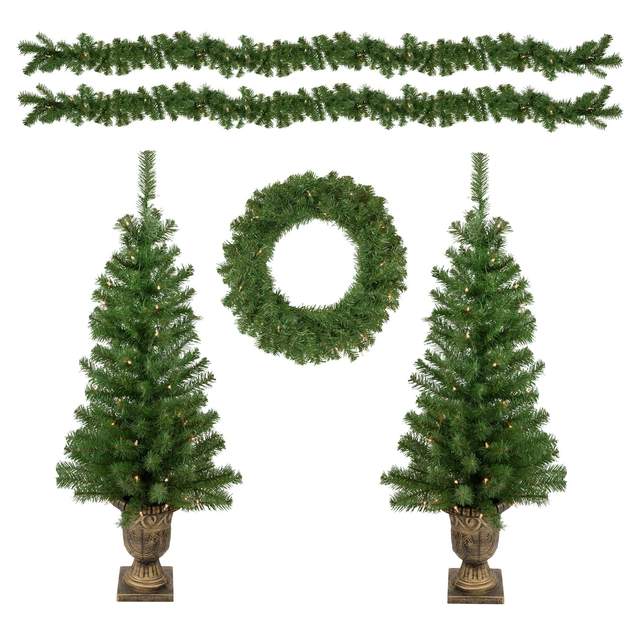 5-Piece Pre-Lit Artificial Wolcott Spruce Christmas Entryway Set 3 5-Piece Pre-Lit Artificial Wolcott Spruce Christmas Entryway Set