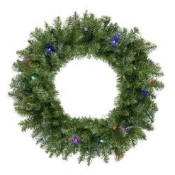 Pre-Lit Rockwood Pine Artificial Christmas Wreath, 24-Inch, Multi LED Lights
