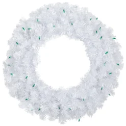 Pre-Lit Woodbury White Pine Artificial Christmas Wreath, 24-Inch, Green Lights