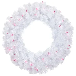 Pre-Lit Woodbury White Pine Artificial Christmas Wreath, 24-Inch, Pink Lights