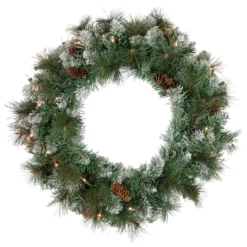 Pre-Lit Snow Valley Pine Artificial Christmas Wreath, 24-Inch, Clear Lights