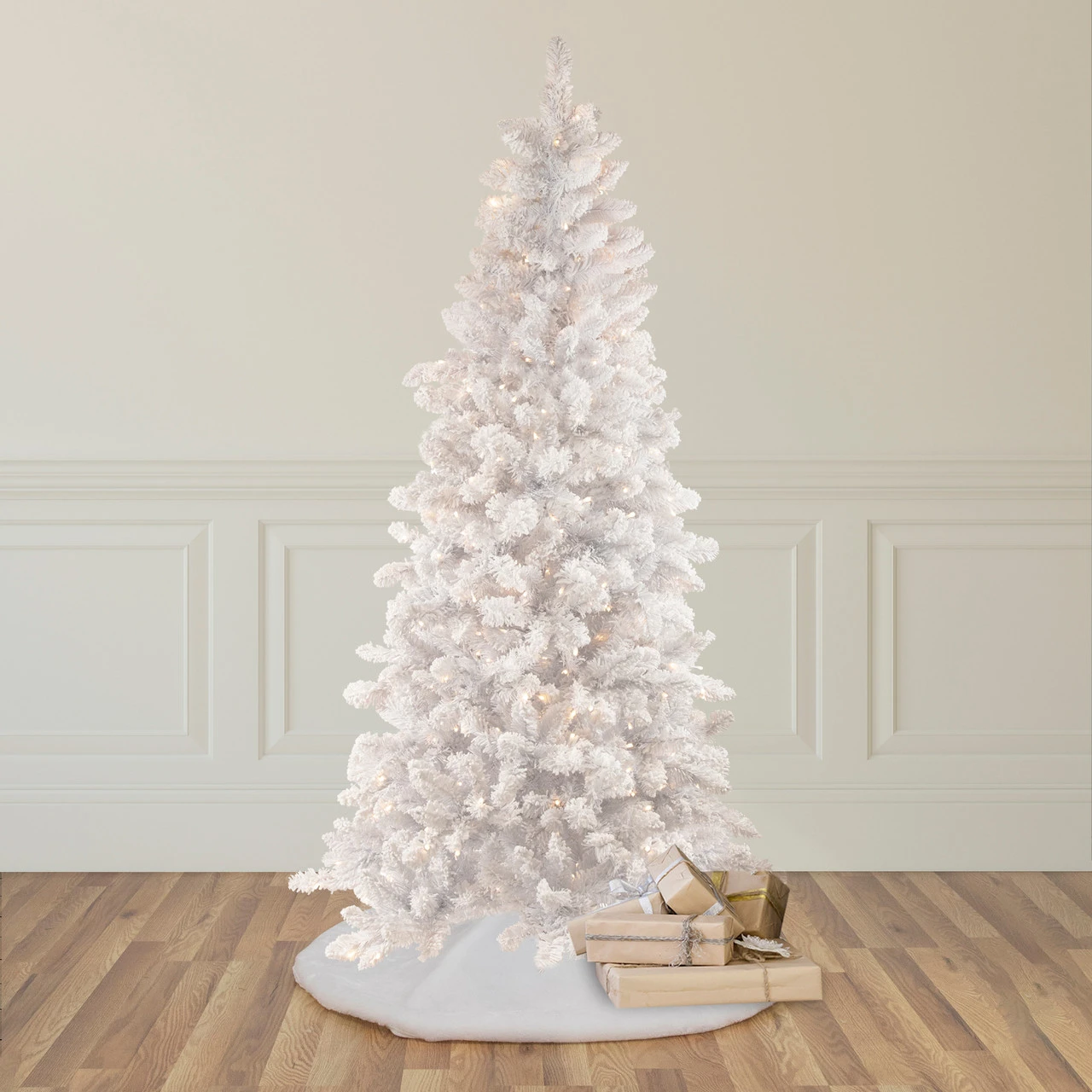 9' Pre-Lit Flocked Norway White Pine Artificial Christmas Tree, Warm White LED Lights 4 9' Pre-Lit Flocked Norway White Pine Artificial Christmas Tree, Warm White LED Lights - Image 2