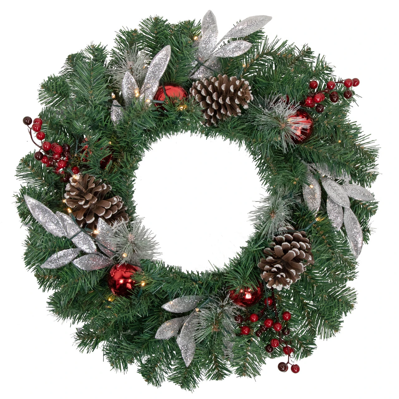 24" Pre-Lit Decorated Frosted Pine Cone And Berries Artificial Christmas Wreath 3 24" Pre-Lit Decorated Frosted Pine Cone And Berries Artificial Christmas Wreath