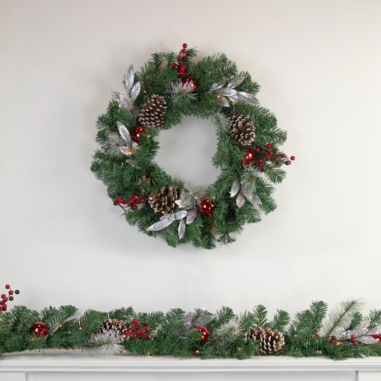 24" Pre-Lit Decorated Frosted Pine Cone And Berries Artificial Christmas Wreath 4 24" Pre-Lit Decorated Frosted Pine Cone And Berries Artificial Christmas Wreath - Image 2