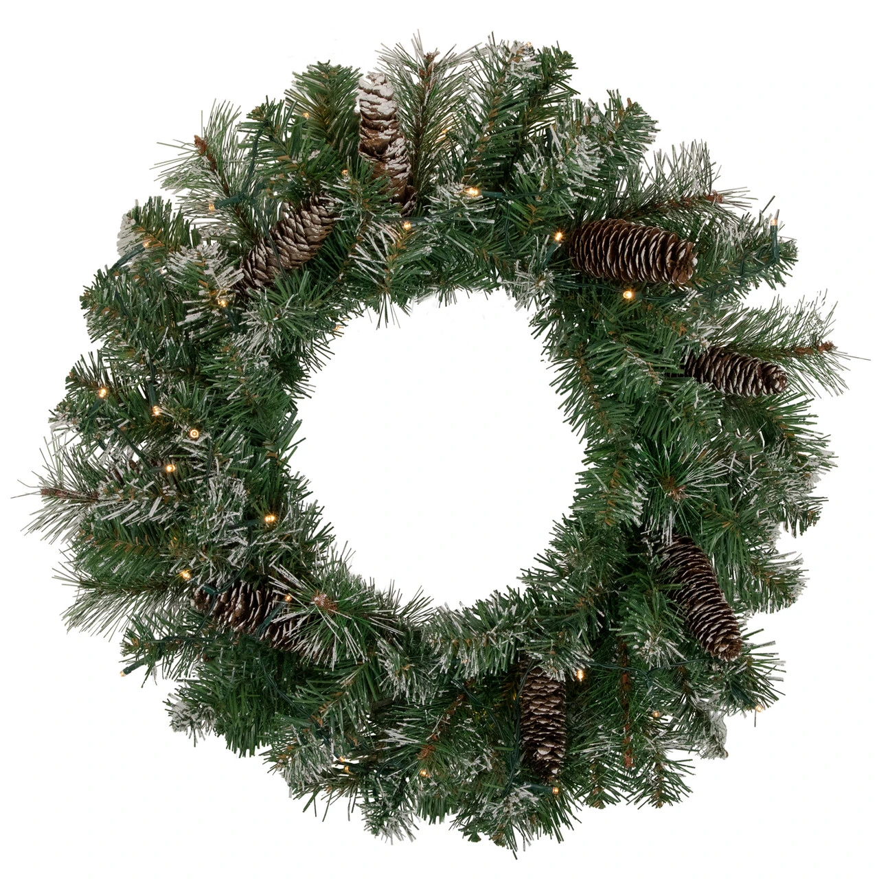 24" Pre-Lit Artificial Frosted Pine And Pine Cone Christmas Wreath 3 24" Pre-Lit Artificial Frosted Pine And Pine Cone Christmas Wreath