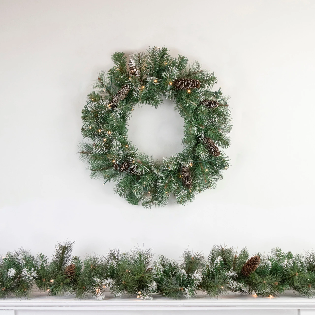 24" Pre-Lit Artificial Frosted Pine And Pine Cone Christmas Wreath 4 24" Pre-Lit Artificial Frosted Pine And Pine Cone Christmas Wreath - Image 2