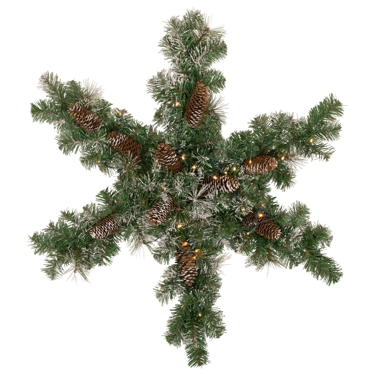 32" Pre-Lit Artificial Frosted Mixed Pine Christmas Snowflake Wreath 3 32" Pre-Lit Artificial Frosted Mixed Pine Christmas Snowflake Wreath