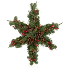 32" Pre-Lit Artificial Mixed Pine And Berries Christmas Snowflake Wreath