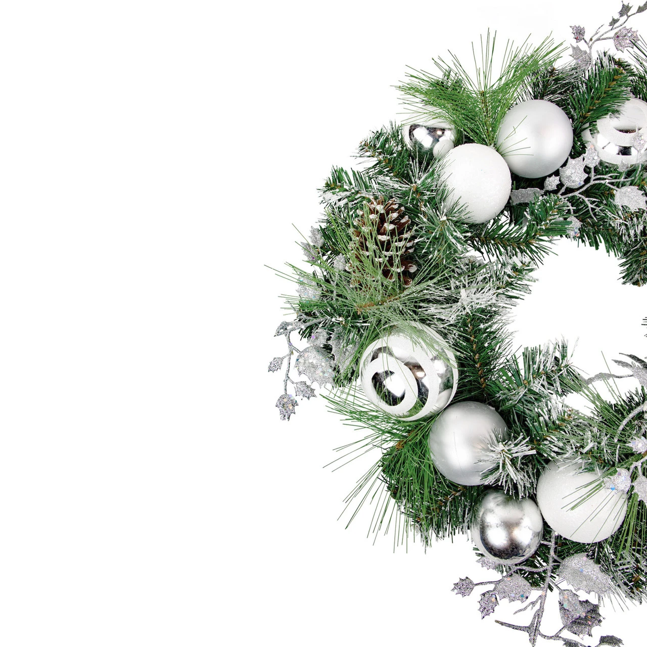 Green Pine Needle Wreath With Pinecones And Christmas Ornaments, 24-Inch, Unlit 7 Green Pine Needle Wreath With Pinecones And Christmas Ornaments, 24-Inch, Unlit - Image 5