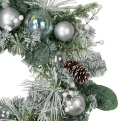 Flocked Pine Artificial Christmas Wreath With Iridescent Ornaments, 24-Inch, Unlit -Noel Twinkle Shop northlight sm94098 2 28201.1680183727