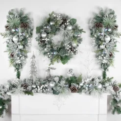 Flocked Pine Artificial Christmas Wreath With Iridescent Ornaments, 24-Inch, Unlit -Noel Twinkle Shop northlight sm94101 styled also20use20for20sm940982c20sm94099 14165.1680183726