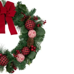 Red Bow And Mixed Foliage Artificial Christmas Wreath With Ornaments, 30-Inch -Noel Twinkle Shop northlight sm94106 2 75315.1667312625