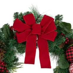 Red Bow And Mixed Foliage Artificial Christmas Wreath With Ornaments, 30-Inch -Noel Twinkle Shop northlight sm94106 4 03488.1667312625