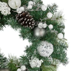 Green Pine Frosted Artificial Christmas Wreath With Laced Ornaments, 24-Inch, Unlit -Noel Twinkle Shop northlight sm94113 2 02411.1667540259