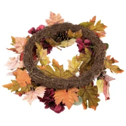 Orange And Burgundy Fall Harvest Artificial Floral And Pinecone Wreath, 22-Inch -Noel Twinkle Shop northlight sm94121 4new 17605.1667533383