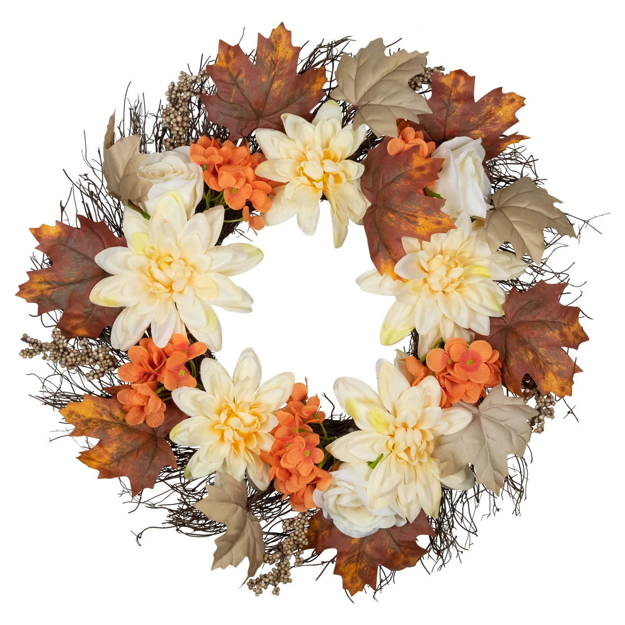 Orange And Cream Floral Fall Harvest Artificial Wreath, 22-Inch 3 Orange And Cream Floral Fall Harvest Artificial Wreath, 22-Inch