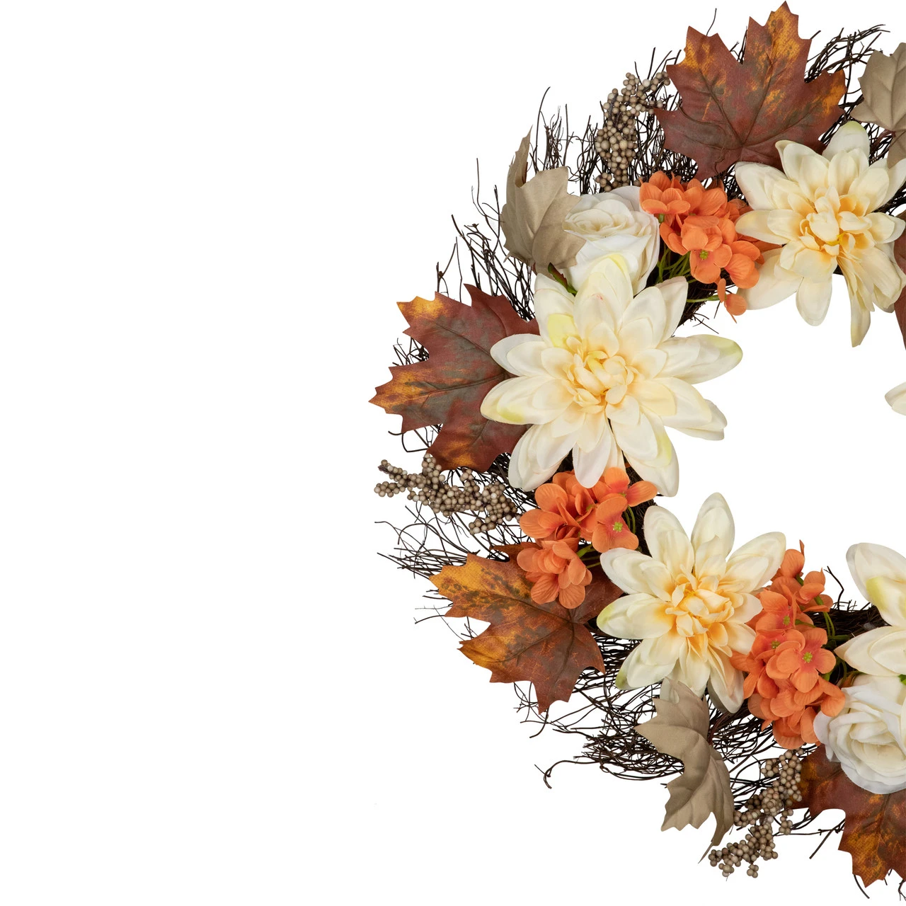 Orange And Cream Floral Fall Harvest Artificial Wreath, 22-Inch 5 Orange And Cream Floral Fall Harvest Artificial Wreath, 22-Inch - Image 3