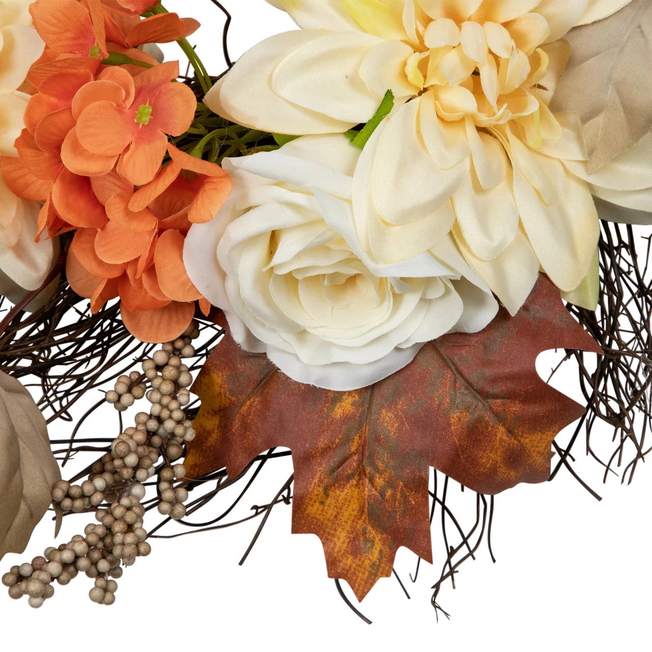 Orange And Cream Floral Fall Harvest Artificial Wreath, 22-Inch 4 Orange And Cream Floral Fall Harvest Artificial Wreath, 22-Inch - Image 2
