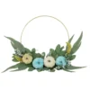 Blue Pumpkins And Foliage Thanksgiving Artificial Half Wreath, 18-Inch