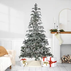 6.5' Pre-Lit Full Flocked Whistler Noble Fir Artificial Christmas Tree - Clear Lights