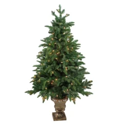 4.5' Pre-Lit Potted Sierra Norway Spruce Slim Artificial Christmas Tree, Clear Lights
